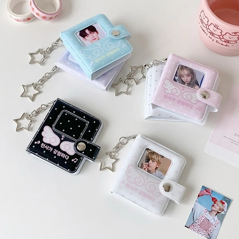 Cute 2-Inch Photo Card Holder Snap Button PVC Mini Photo Album Angel Wings Card Storage Book For K-Pop Collecting