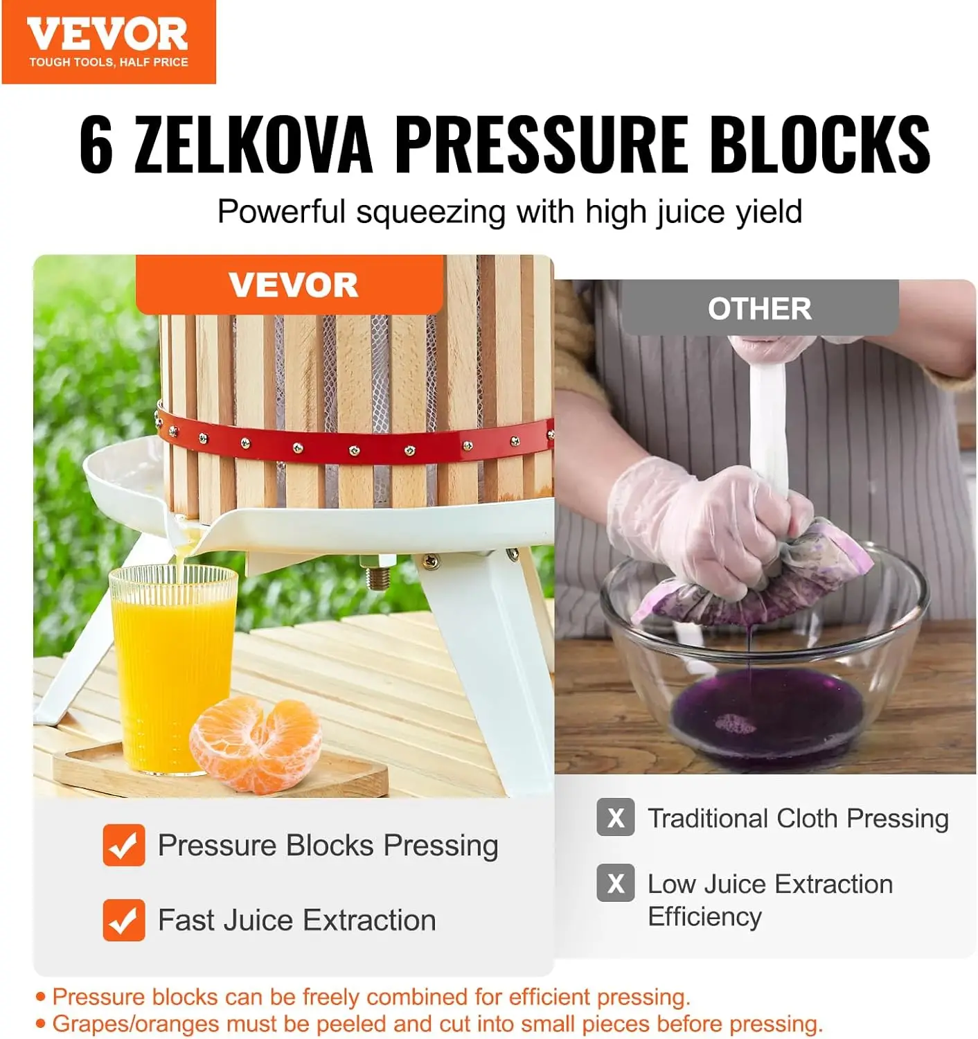 フルーツワインプレス、3.2ガロン/12L、6ブロック付き無垢材バスケット、手動ジュースメーカー、サイダーアップルグレープチンキ野菜ホン