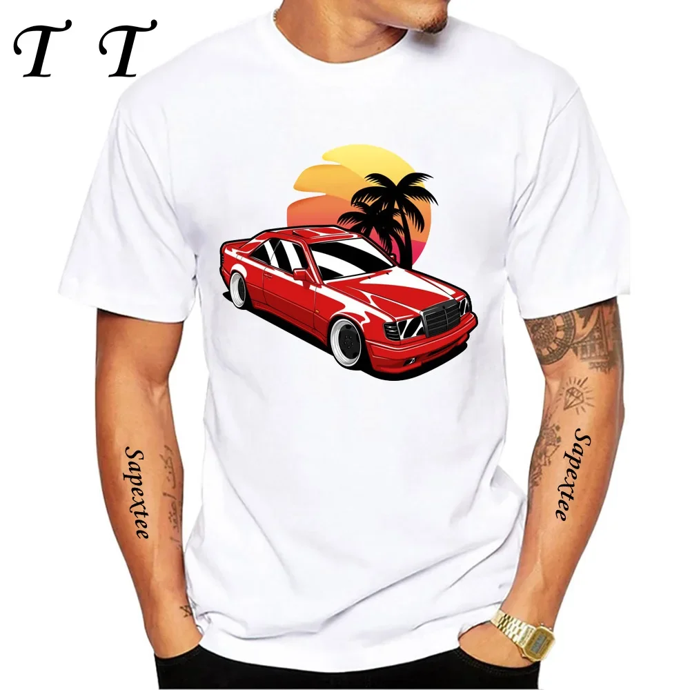 New Summer Fashion Men Short Sleeve W124 & Quot; Dirty Style T-Shirt Boy Sport Casual White Tops Vintage Car Hip HopTees