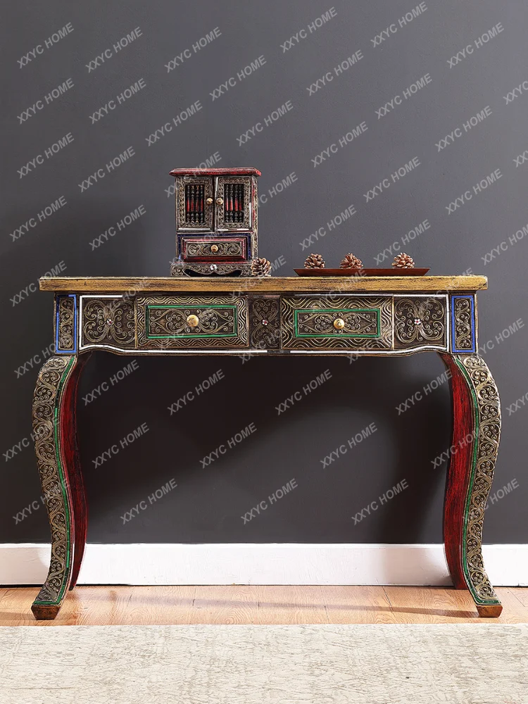 Style Furniture Hand Carved Chinese Retro Solid Wood Desk Altar Home Living Room Console Tables