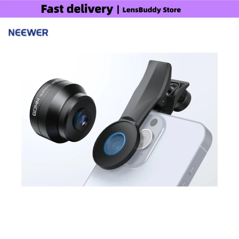 NEEWER 스마트폰용 2배 망원 렌즈 키트, 60mm HD(17mm 스레드 클립 포함), 아이폰/삼성용 67mm 필터 어댑터 링 포함