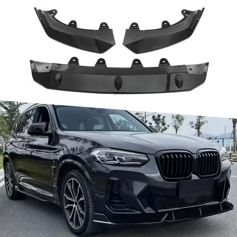 3Pcs Gloss Black ABS Front Bumper Lip Splitter Sport Competitive Style For BMW X3 G01 LCI 2022-2024 M Sport Front Spoiler