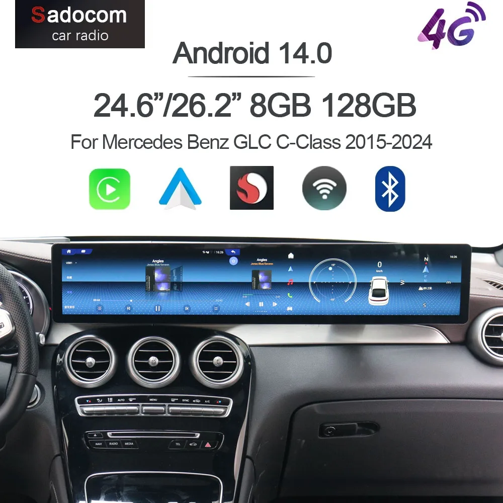 Qualcomm CarPlay 24.6'/26.2' Android 13 8GB+128GB Multimedia Player GPS Stereo For Mercedes Benz GLC C-Class 2015-2024 Car Radio