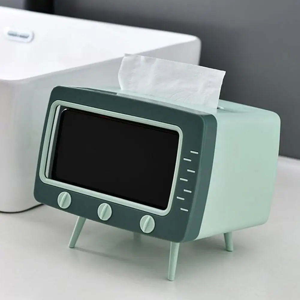 Pudełko na chusteczki w kształcie telewizora ze stojakiem na telefon komórkowy Dozownik pudełka na chusteczki Kawaii Kreatywny wielofunkcyjny pojemnik na chusteczki do salonu