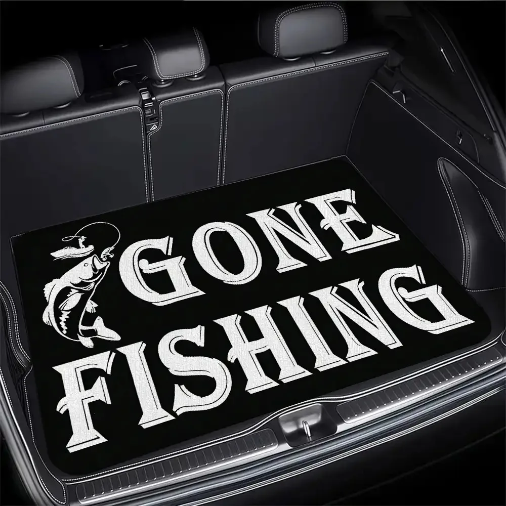 1pc 'Fishing Trip' Design Fashion Printed Car Trunk Mat - Durable & Machine Washable, Ideal For Sedans, Trucks& SUVs, High-End