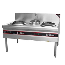 Gas Cooktops Chinese Industrial Wok Burner Stoves Cooking Warming Ranges Restaurant With 3 Chimney Fan Type