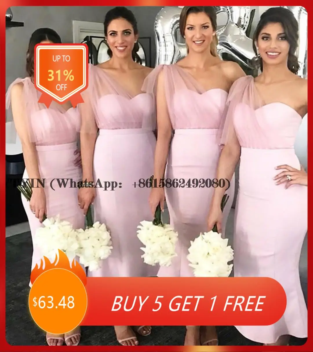 

Women's Short Crepe Pink Bridesmaid Dresses with Ruffles Sheath Sweetheart Tea Length Evening Dress