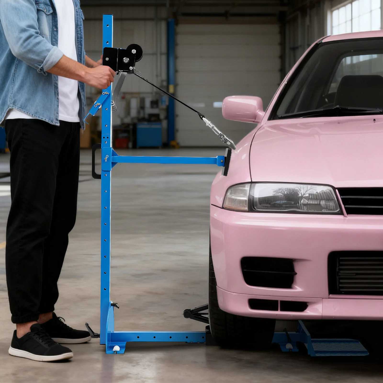 

BYMAOCAR 1763,7 фунтов Автомобильный съемник вмятин с ручным управлением и 120 ° Регулируемое направление тяги, регулируемая по высоте для подогов автомобильных дверей