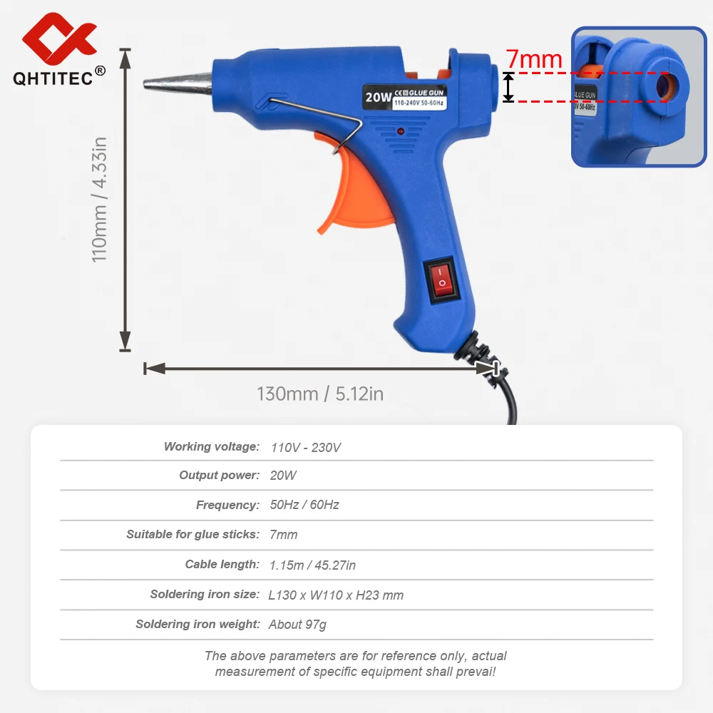 JCD 20W Hot Melt Glue Gun With 7MM Transparent Glue Stick 20Pcs Mini Gun Home Electric Heat Temperature Gun Repair Tool blue