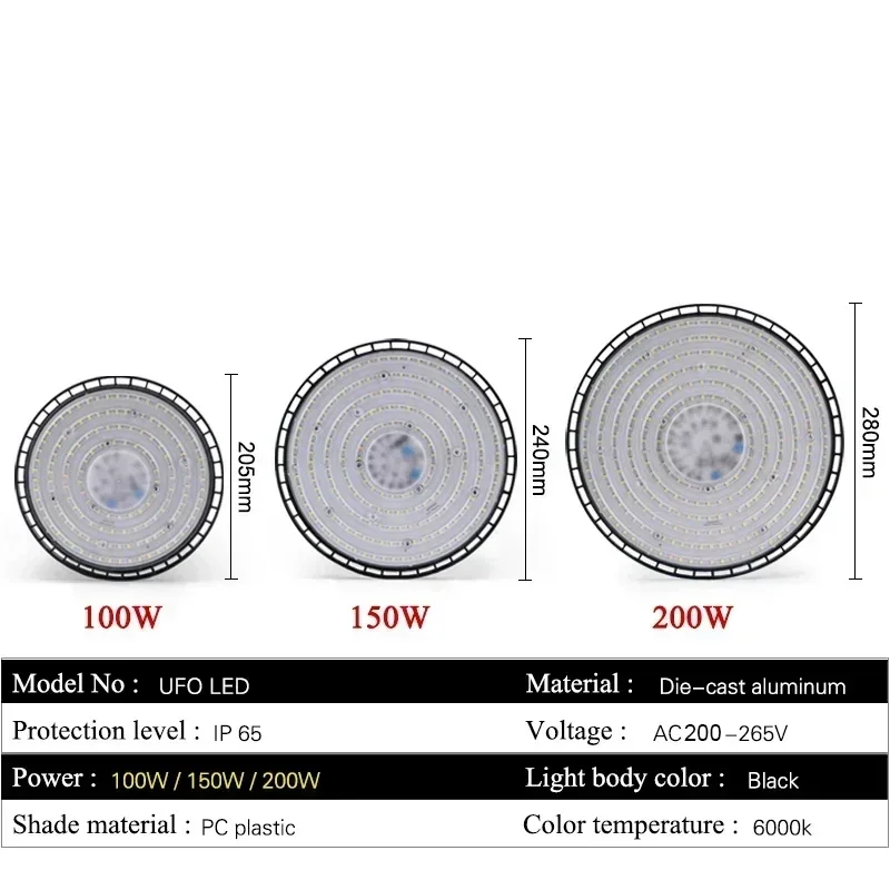 Lampu LED UFO Super terang 100/150/200W, lampu garasi bengkel gudang pasar industri komersial tahan air