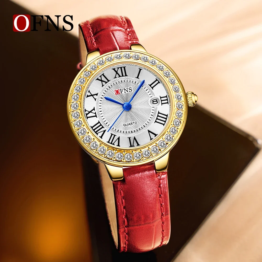 2025OFNS 5522 nuevo reloj de lujo Para mujer con cara romana calendario con incrustaciones de diamantes Relojes de cuarzo impermeables Para mujer Relojes Para Damas