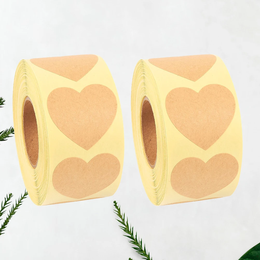 2 Rolls Gift Tags Heart Sticker Valentines Day Stickers Self-Adhesive DIY Heart-shaped Packing Labels Wrapping