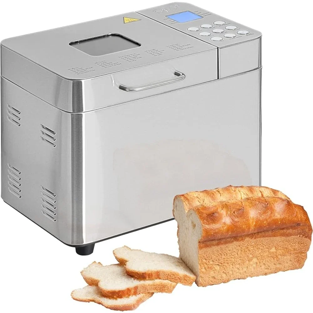 

2-pound stainless steel bread maker with 25 intelligent cooking programs, including accessories and measuring cups