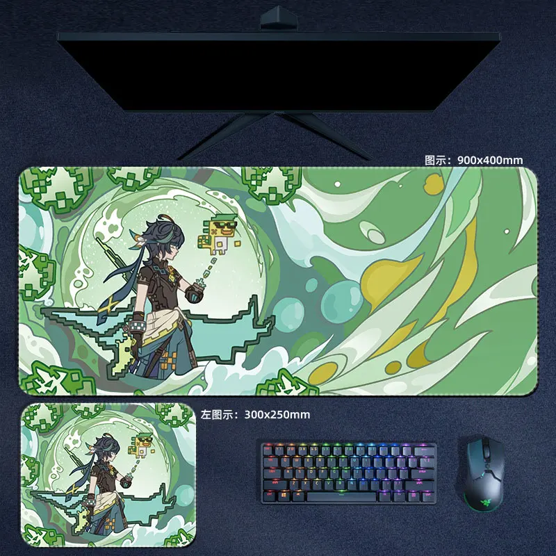 แผ่นรองเม้าส์แบบอนิเมะ genshin แผ่นรองเมาส์แบบกระแทก Hu TAO nahida SCARA Raiden แผ่นรองเมาส์สำหรับเล่นเกมมังงะคอมพิวเตอร์แผ่นรองปูโต๊ะ