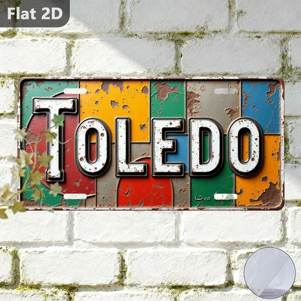 2D Flat - [Open ]2D Flat, 1pc 2D Flat Posters 1pc, 2D, Retro Sign, Toledo City Name on Vintage Sign Souvenirs, Black Friday G