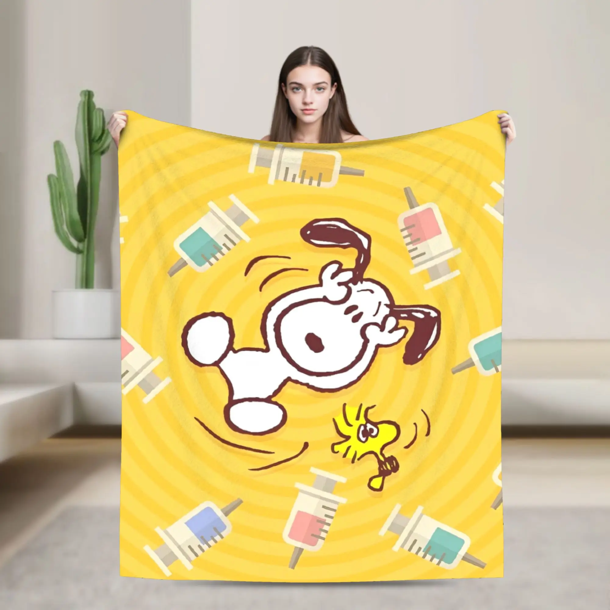 

Snoopy Scared of Shots Blanket Coral Fleece Plush Textile Decor Portable Soft Throw Blankets for Sofa Office Bedspreads