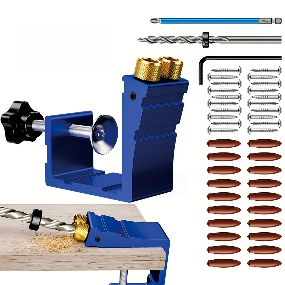 47pcs/Set Pocket Hole Jig Kit Dowel Drill Joinery Screw Kit Carpenters Wood Woodwork Guides Joint Angle Tool Carpentry Locator