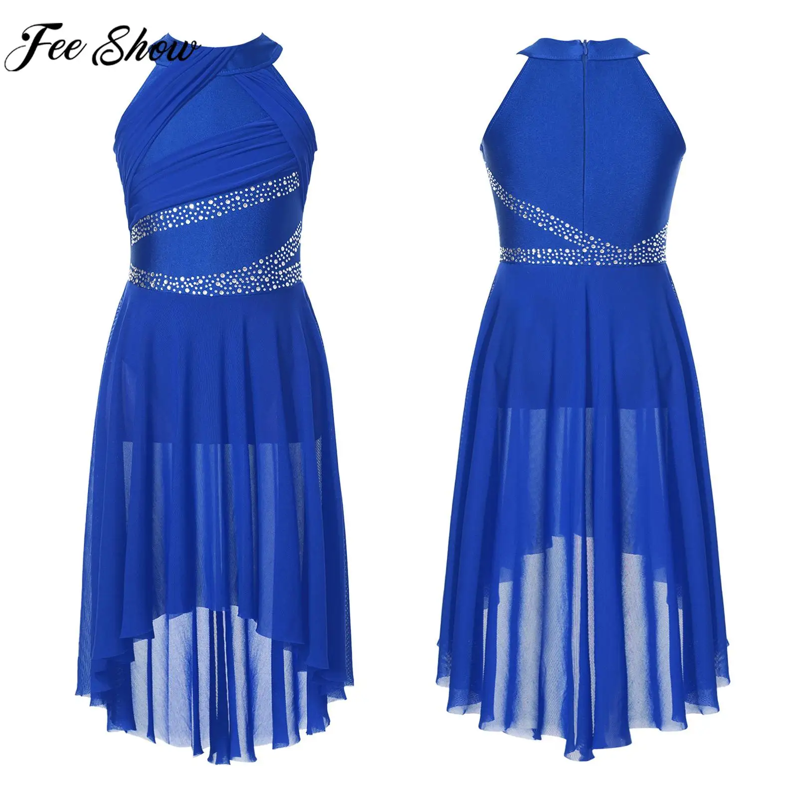 Robe de danse lyrique moderne pour filles, justaucorps froncé avec biscuits brillants, vêtements de danse pour enfants, tutu de ballet et latin