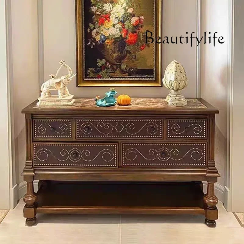 

American decorative cabinet French retro old living room porch cabinet marble living room chest cabinet