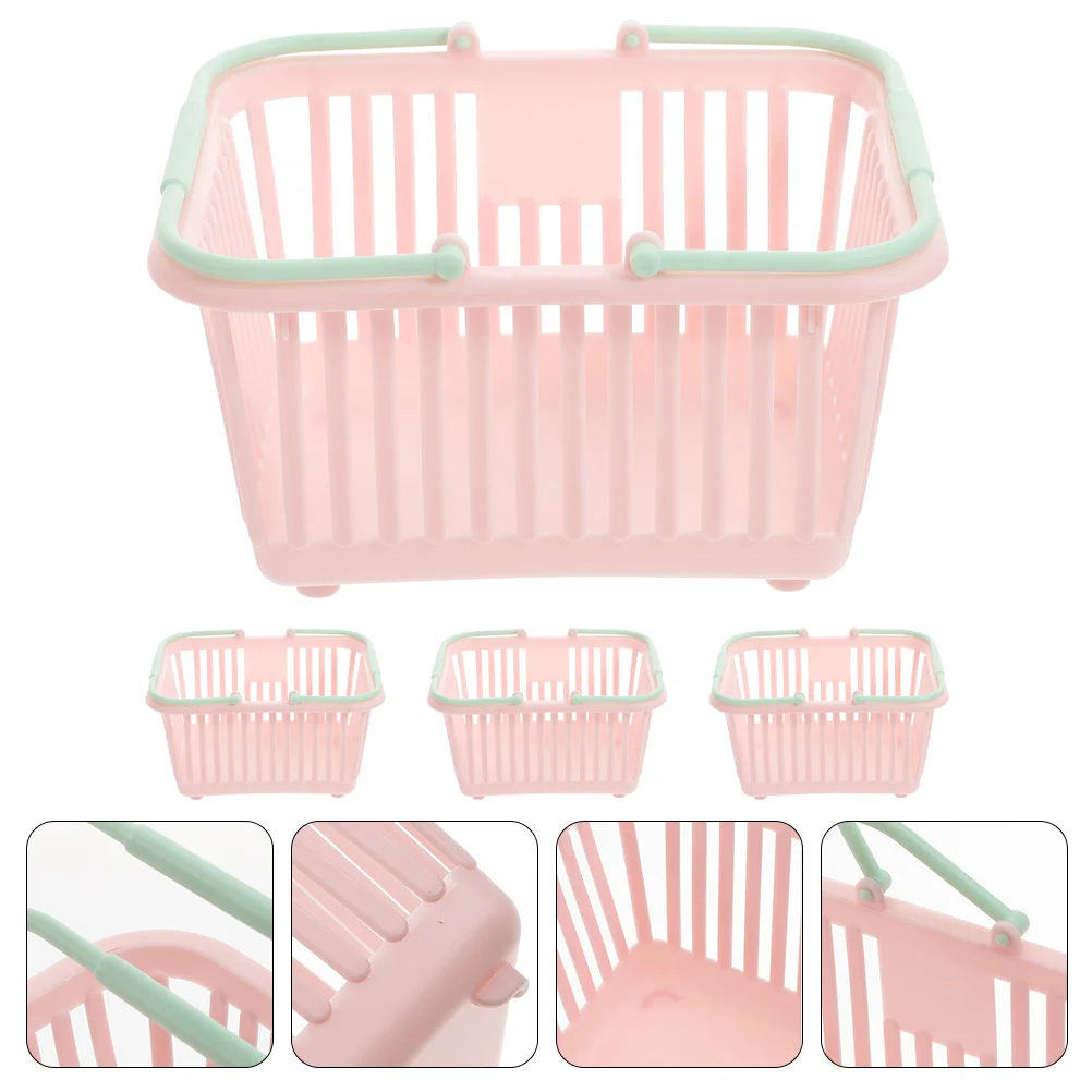 4 Pcs Plastic Basket Storage Child Bins for Shelves Folding Crate Mini Grocery Shower