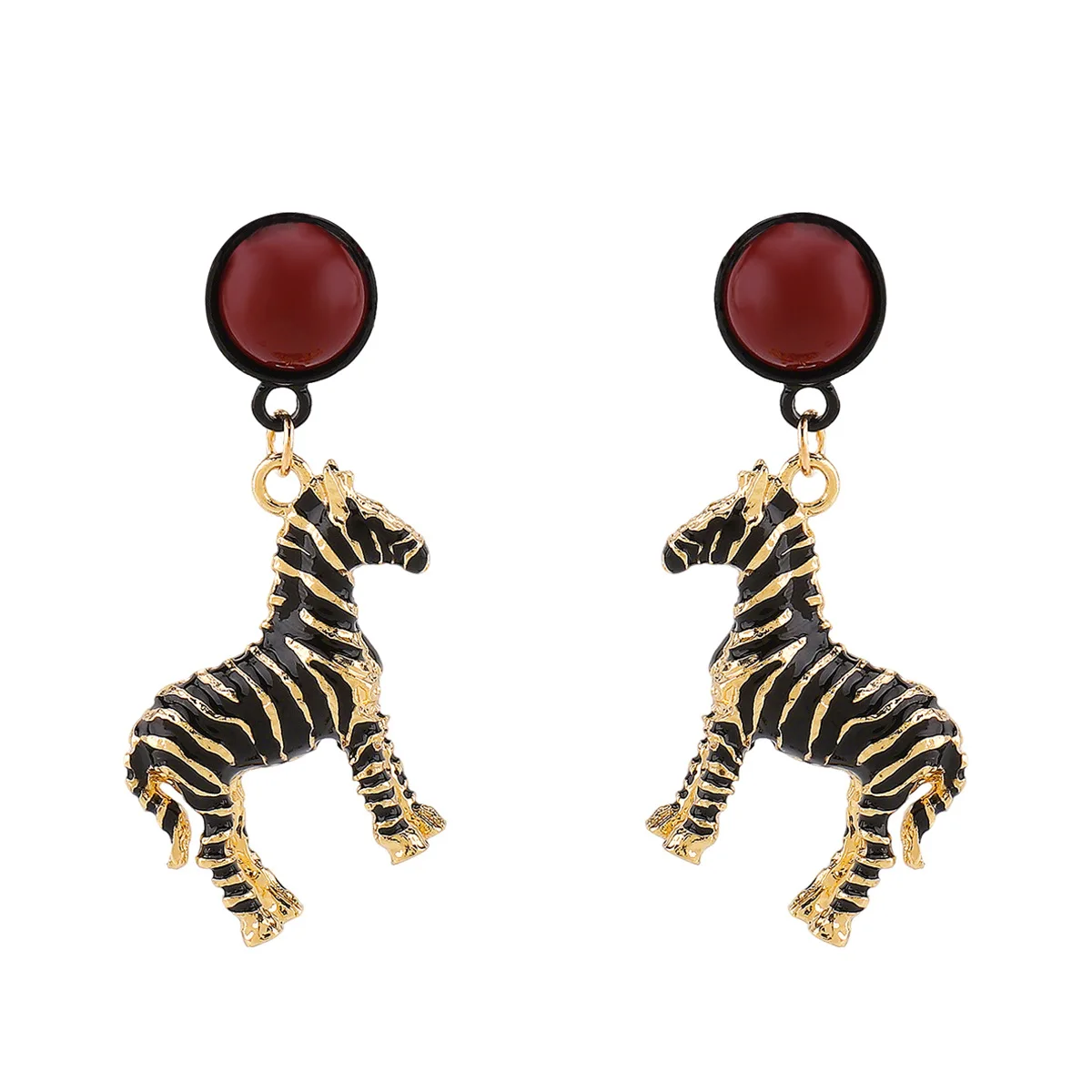 Personalized Trendy Alloy Drip Oil Zebra Pendant Earrings Vintage Creative Design Animal Shaped Earrings Casual Party Accessory