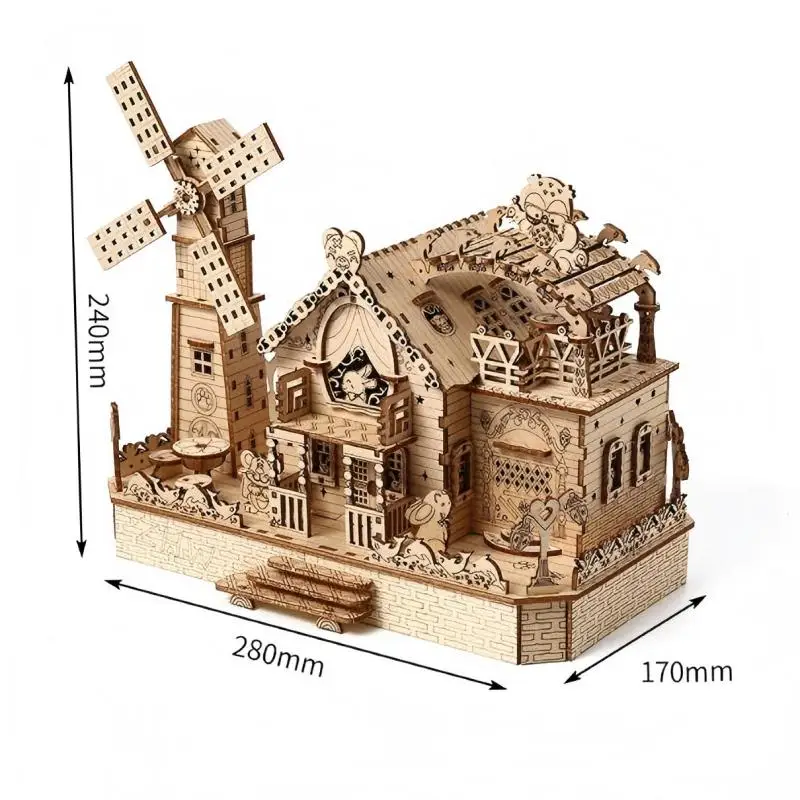 Puzzle in legno 3D Villa House Castello Reale and Windmill Con Assemblaggio Tiny House  Assembly Model Miniature House Diy Kit