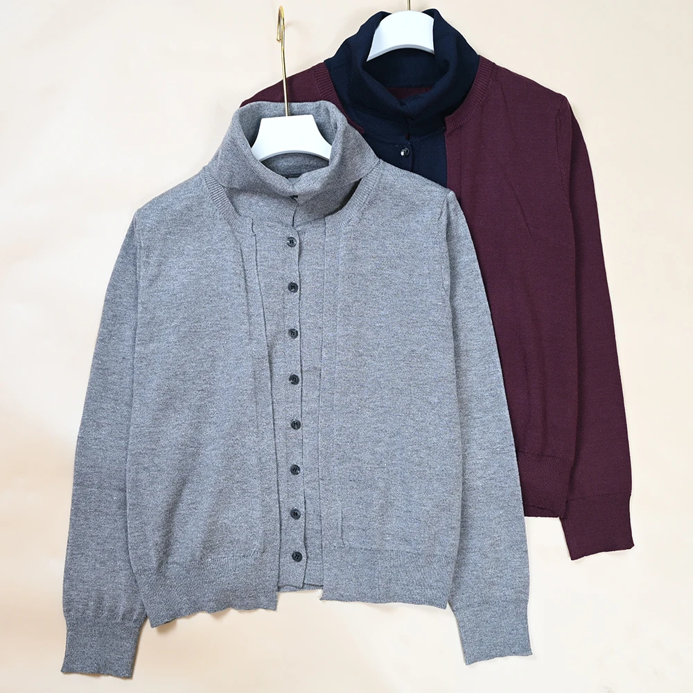 

Nordic Sle Women's Knitted Slim Fit Long Sve Collared Sweater Fake Two-Piece Button-Up Casual Spring Autumn New Arrival