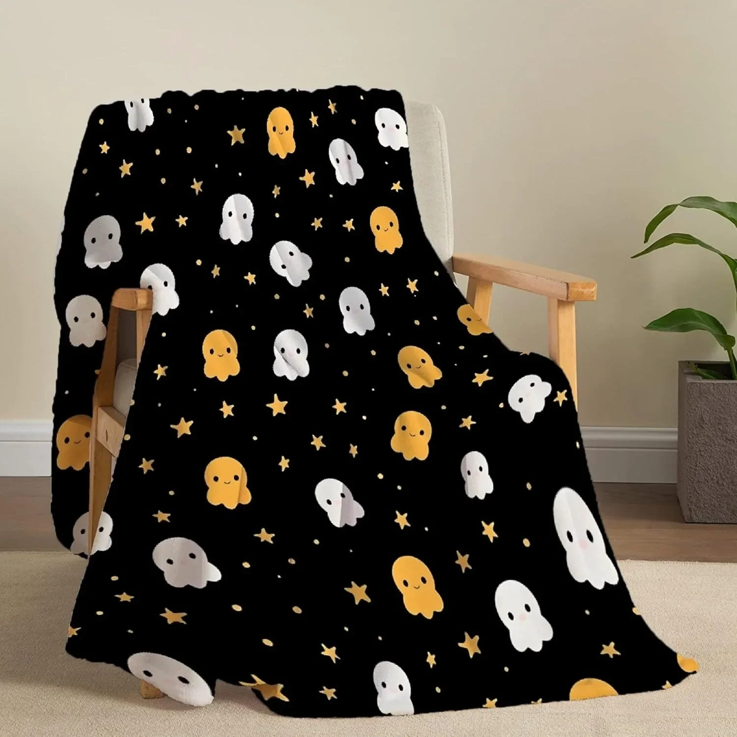 

Halloween Throw Blanket with Black Cats Pumpkin Skull Bats Witch Design Lightweight Couch Bed Car Home Camping Blanket All Se