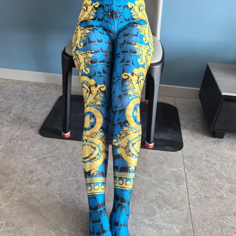 Gamba slim fit da donna Calzini da donna Collant Mutande stampate Pantaloni esterni Pantaloni a gamba yoga sottili di grandi dimensioni a vita alta