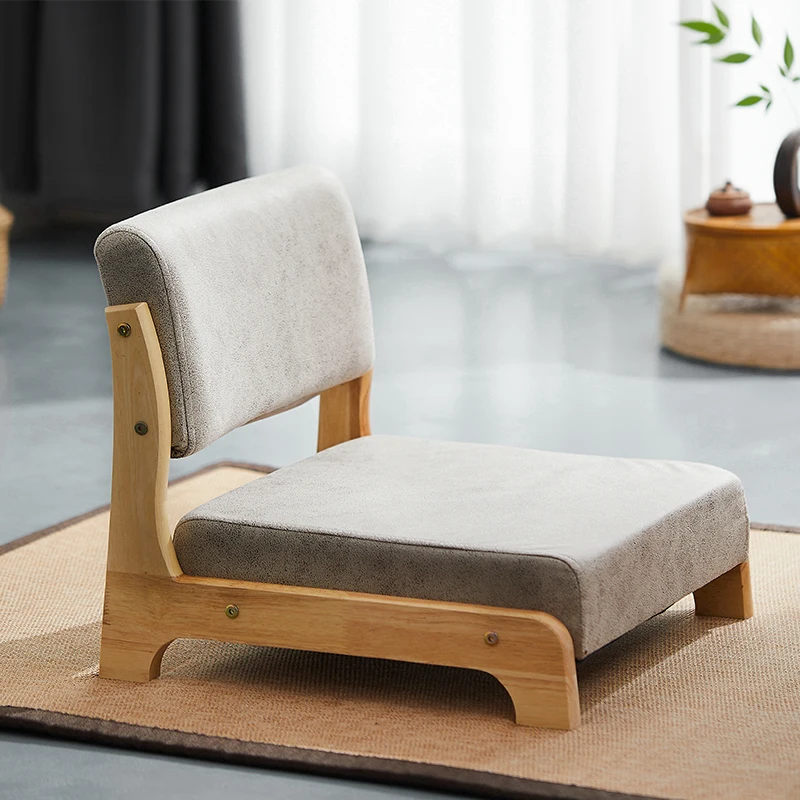 Japanese Floor Chair Solid Wood Backrest Seat for Tatami Legless Meditation Stool Low Profile Lounger