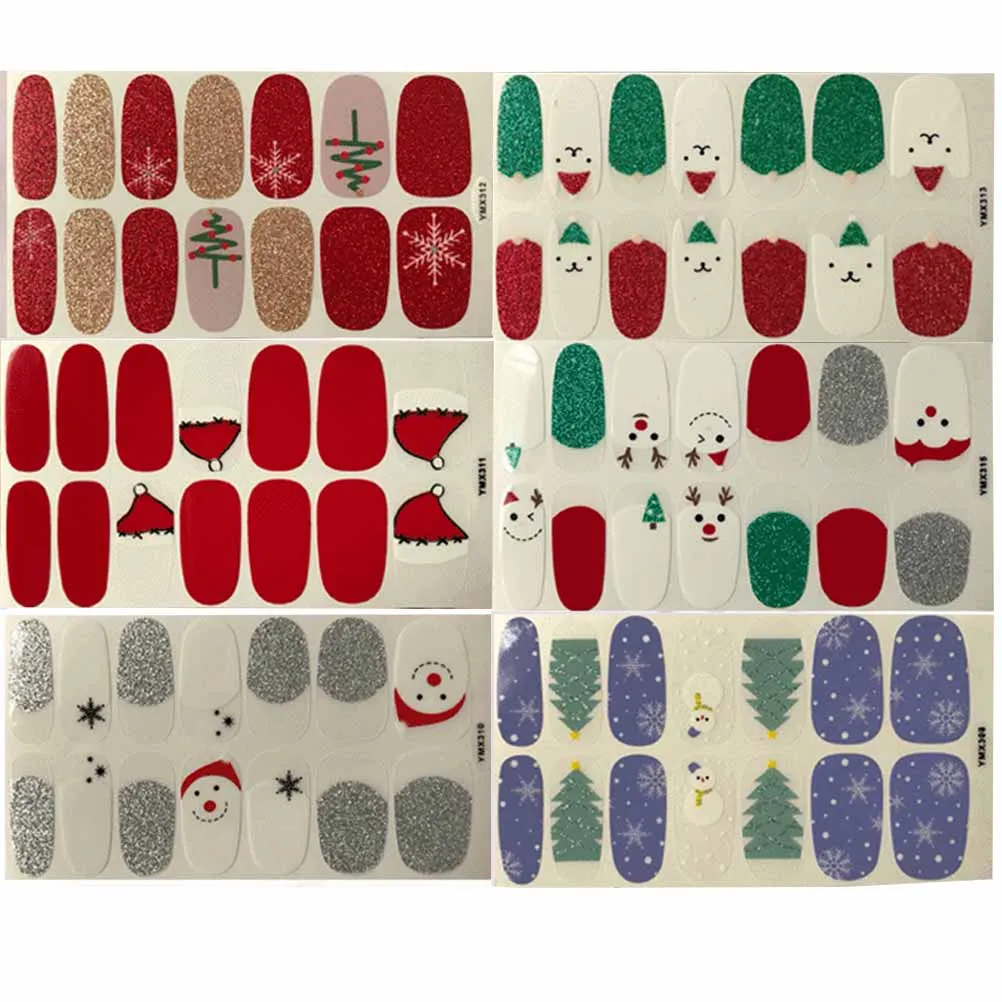 

6Pcs Snowman Nail Art Stickers Removable Nail Patch Creative DIY Manicure Decals Size M for Women Girls Party Events