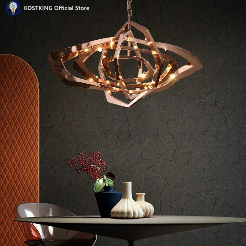 

2026 Новая светодиодная люстра для гостиной из нержавеющей стали, креативное освещение для столовой, спальни, кухни, современные роскошные подвесные светильники, декор