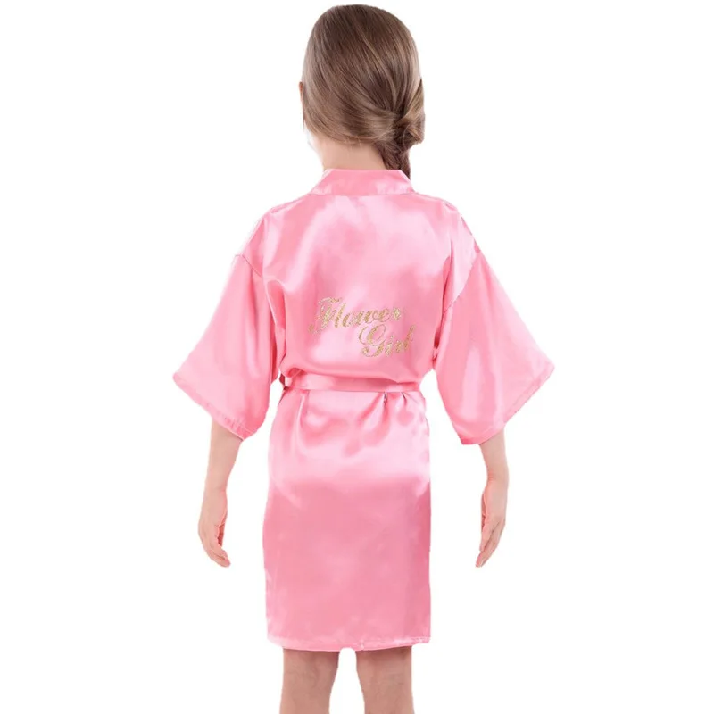 Children's nightgown Long gold stamping Flower Girl Wedding flower child thin seven-point sleeve cardigan morning gown