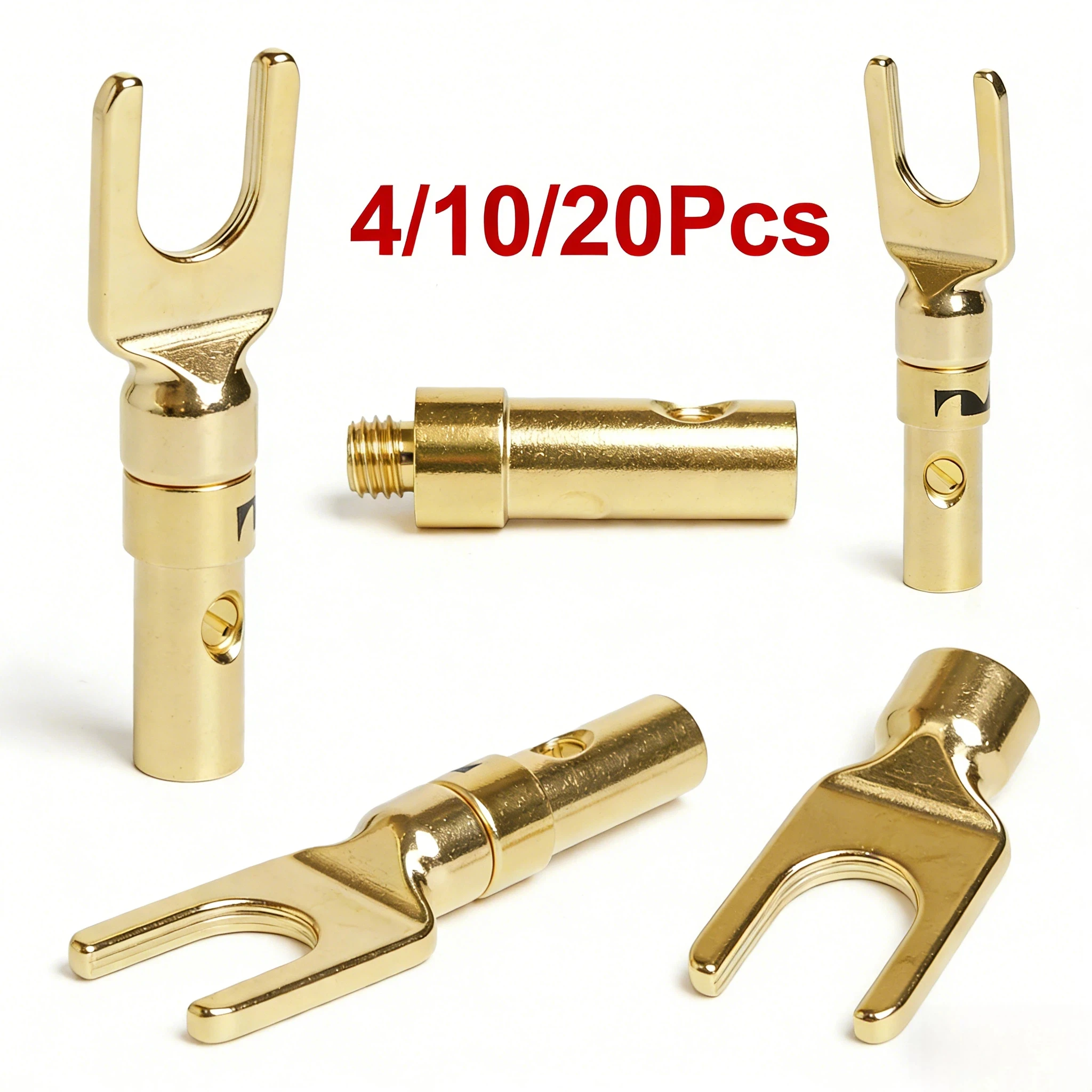 

4/10/20Pcs Solderless Copper Alloy Y/U Type Spade to Banana Plug Connectors for Speaker Amplifier & Binding Post Wiring