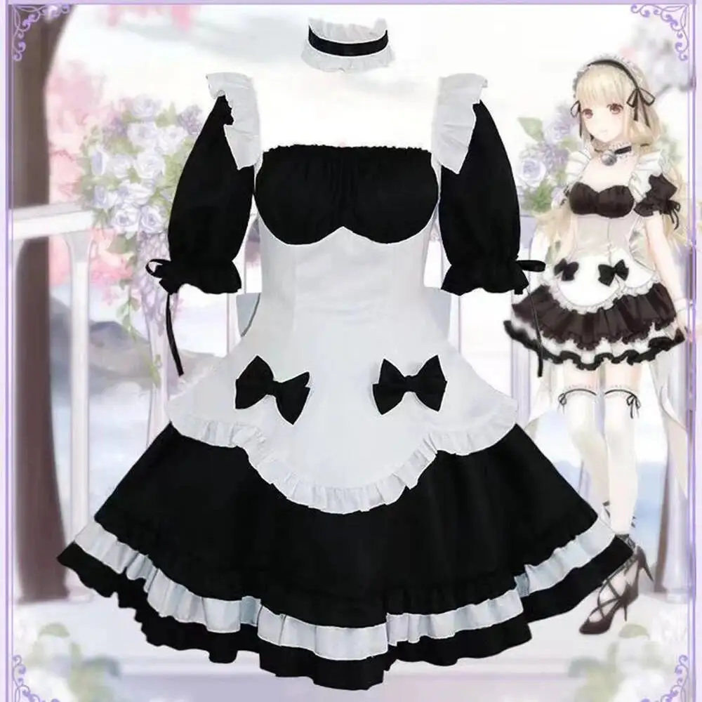 

Black White Chocolate Halloween Costumes French Bowknot Maid Lolita Girls Woman Cosplay Costume Waitress Party Costumes