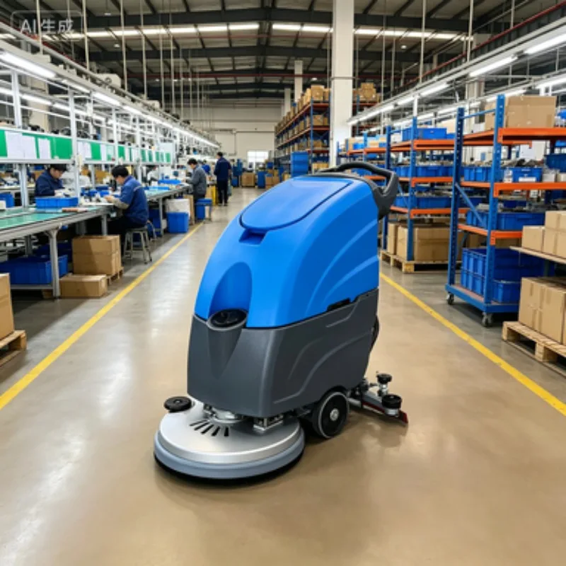 Versatile Automatic Floor Scrubber Battery Powered Walk-behind Suitable for Cleaning Tile, Concrete, and Marble Floors