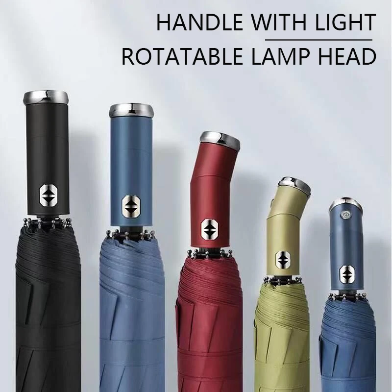 

Vinyl Umbrella 2024 New Style LED Light Folding Sun Protection Rotating Flashlight Lighting Emergency High Quality Windproof