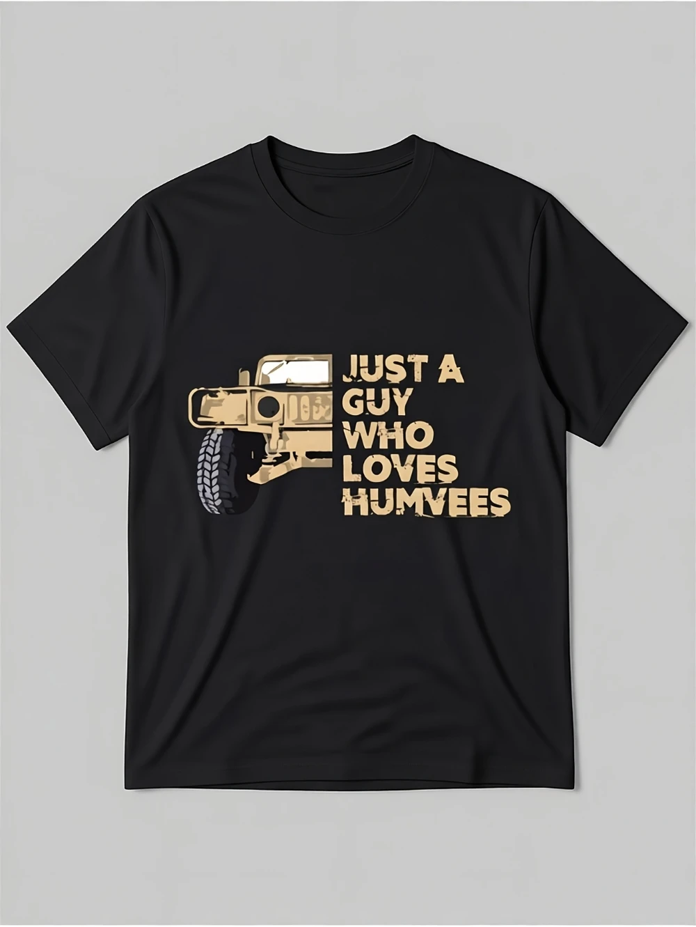 Men's military Hummer graphic T-shirt, "Just a Hummer enthusiast" print, black tactical T-shirt for summer streetwear  t shirt