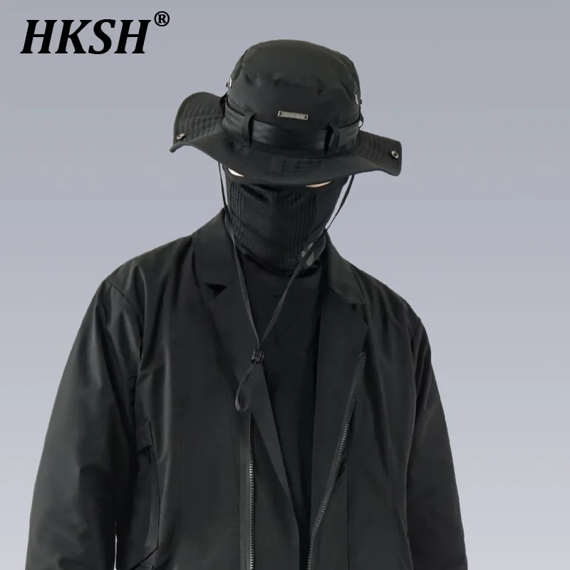 HKSH Men's Tide Tactical Drawstring Fisherman Hat Breathable Sun Protection Women Chic Outdoor Mountaineer Dark Punk Hats HK1331