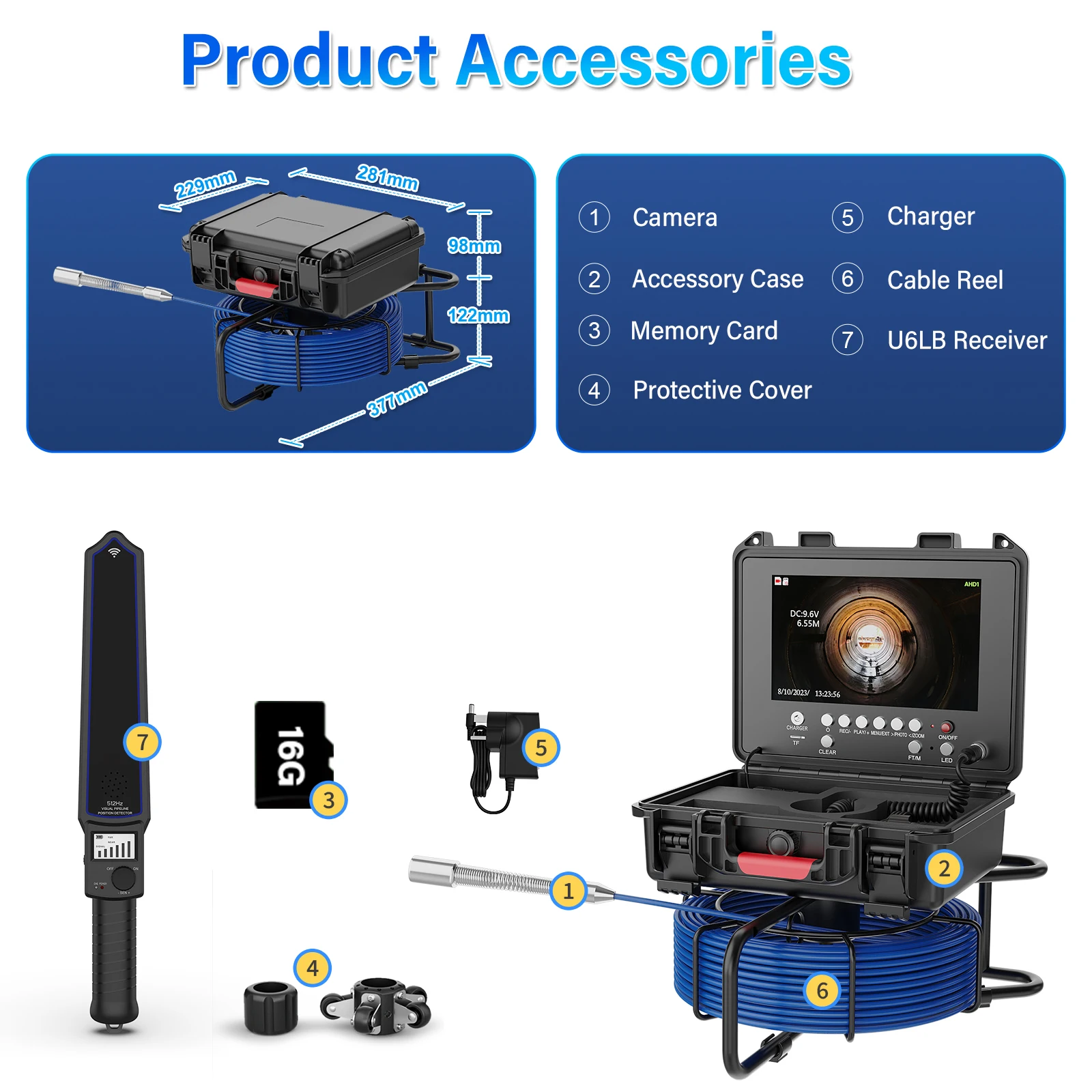 

Sewer Camera Self-Leveling, Built-in Meter Counter, DVR with 16GB, 9'' IP68 Waterproof Borescope with 12 LEDs,512Hz,100FT/30M