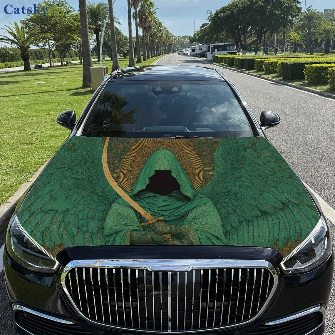 

Mysterious Green Robed Warrior Car Hood Vinyl Wraps Sticker, Auto Decal, Waterproof Self-adhesive Vehicle Decal, Anti-scratch Au