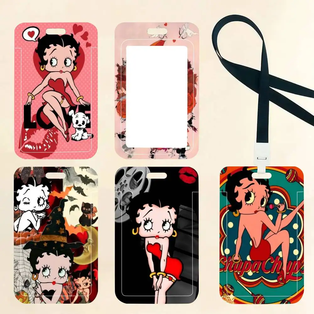 Pretty Cartoon B-Betty B-boop ID Card Holder Neck Strap Pendant Door Badge Holder Lanyards Keychain Work Credential Case Gift