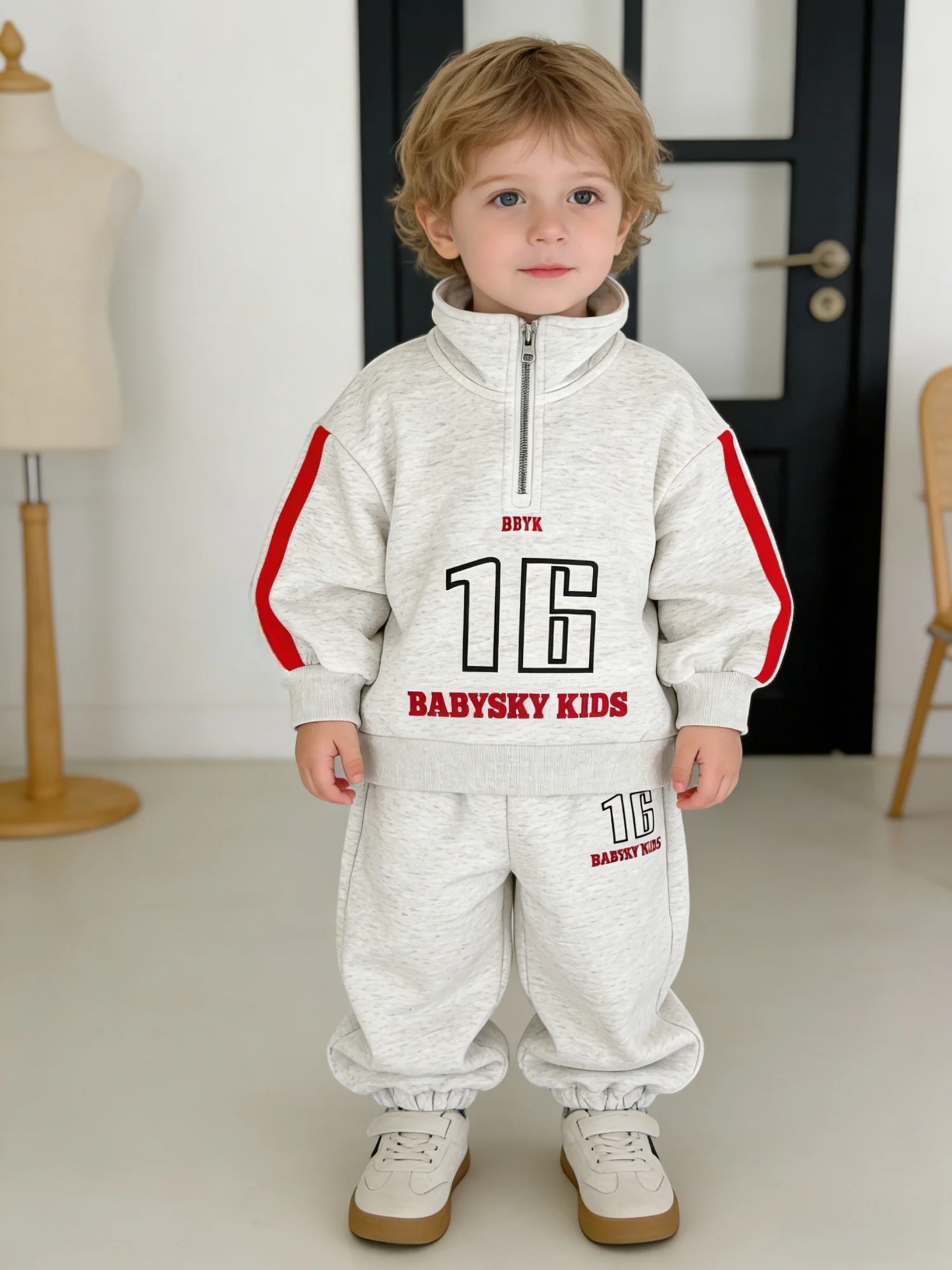 Kids Number Print Stand Collar 2Pcs Spring Autumn Tracksuit