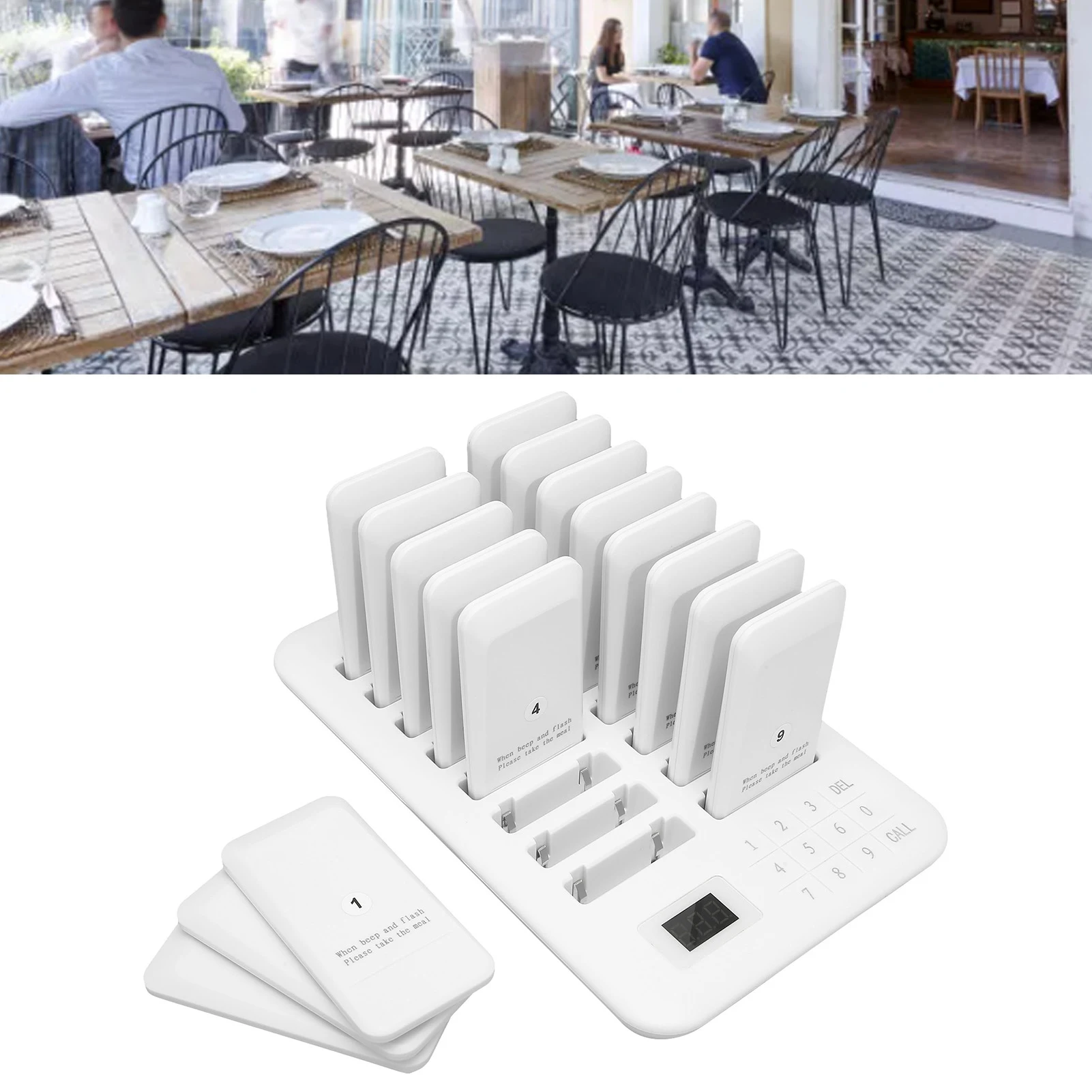 Restaurant Pager Wireless Calling System 1 Host Controls 16 Pager 800m  Waterproofing White Restaurant Pager System