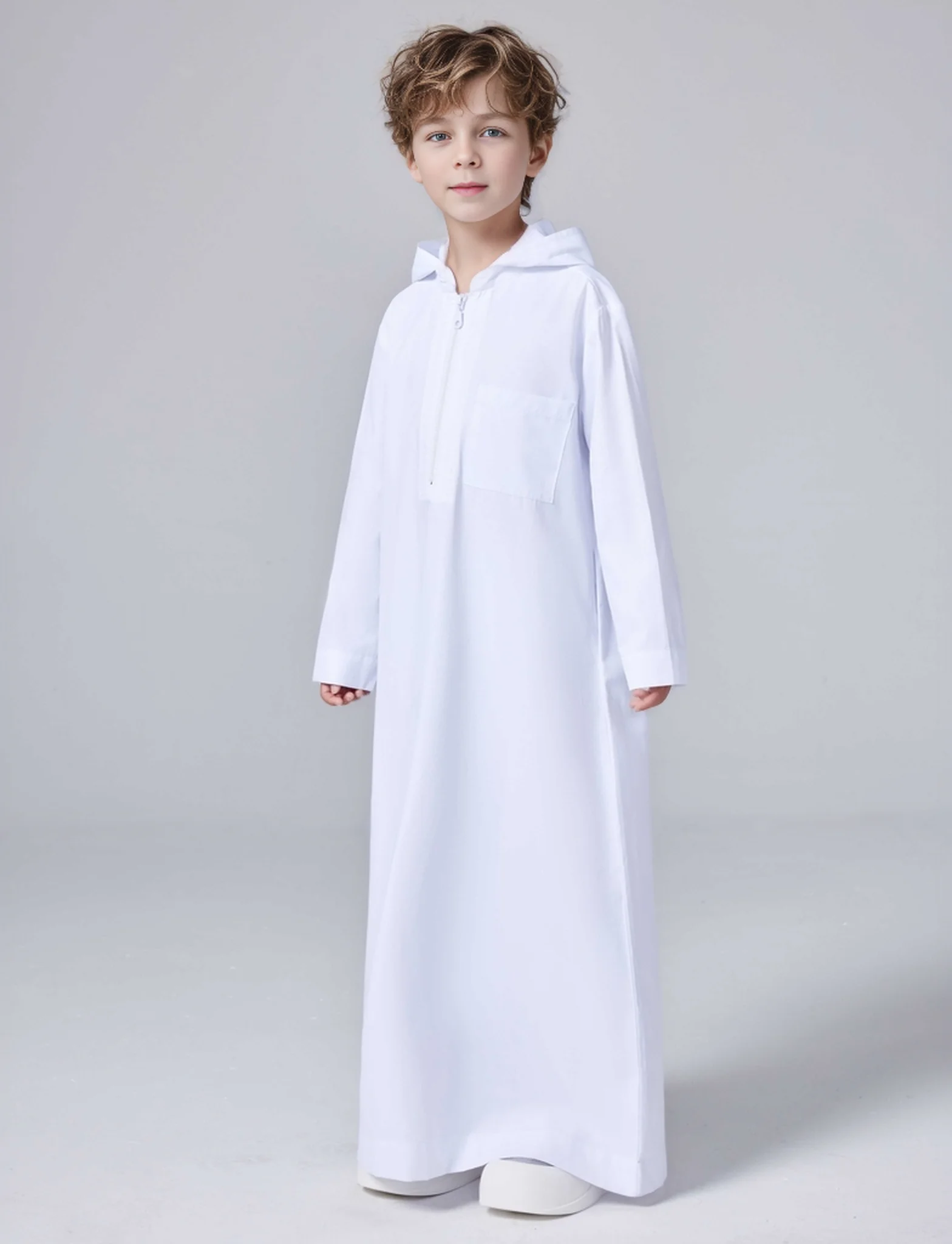 Bata árabe de manga larga de Ramadán para niños, Túnica árabe de Dubái, estilo étnico informal musulmán, ropa Thobe Abaya de manga larga