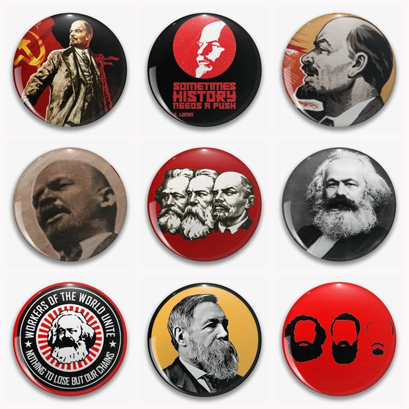 Communist Flag Sometimes History Needs a Push Brooch Pin Karl Marx Quote Lenin Proud Socialist Badge Collection Gift 58mm