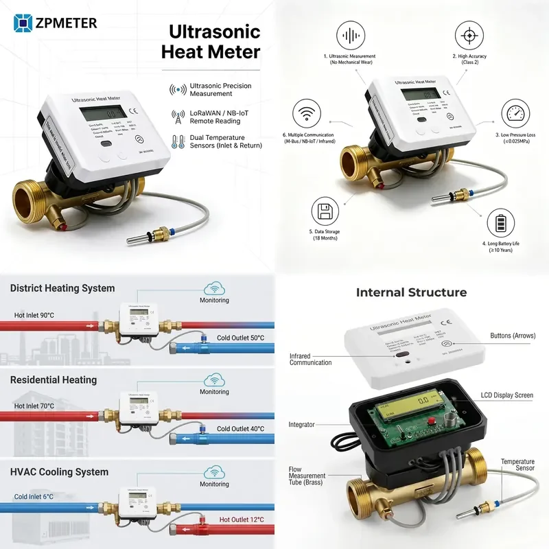 High Accuracy Smart Energy Meter M-Bus Remote Reading System Ultrasonic Heat Meter for Residential District Heating IP68