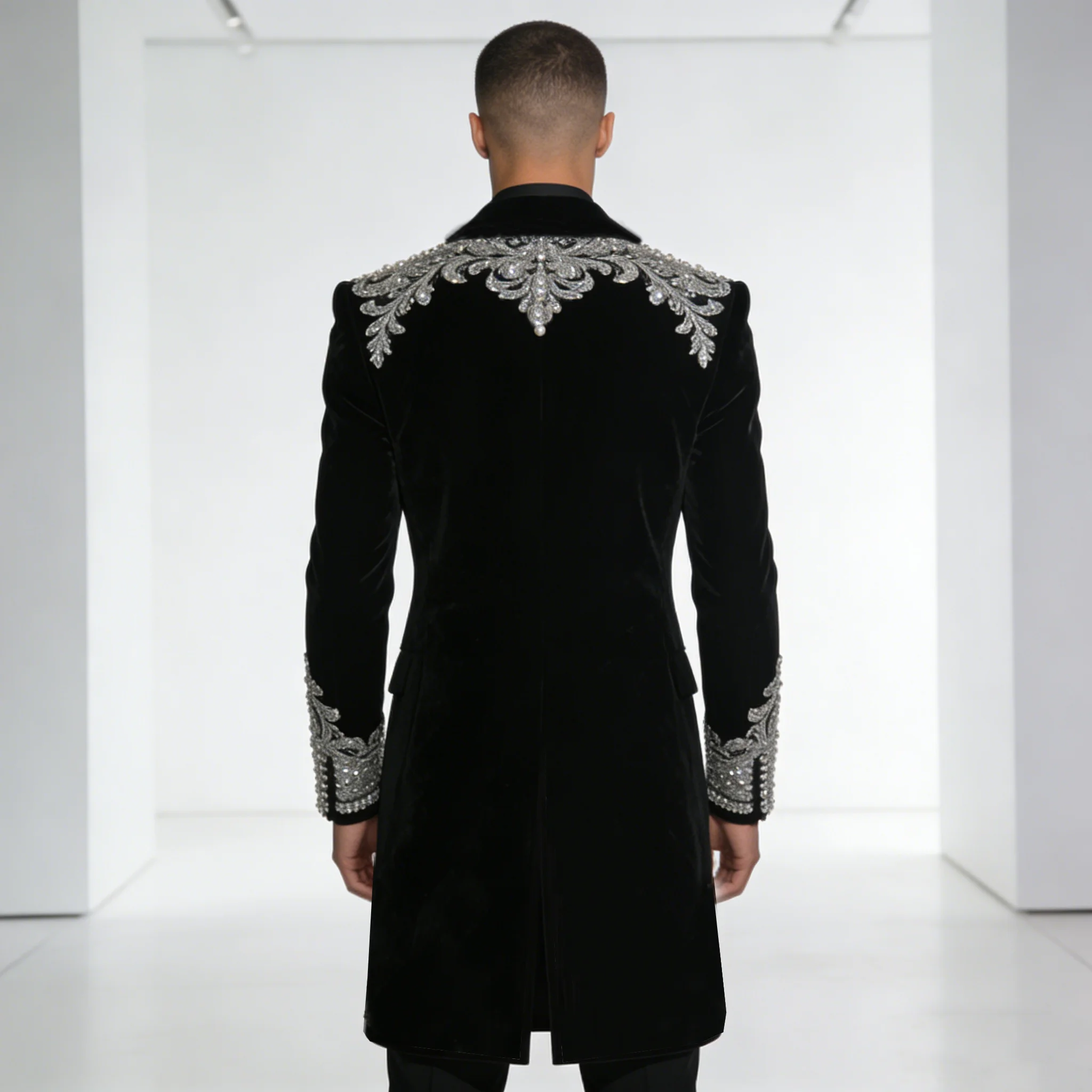 الفاخرة مطرز الأحجار حلية دعوى الرجال 2 قطعة مجموعة واحدة الصدر المخملية طويلة مخصصة العريس الزفاف البدلات الرسمية Terno Masculinos