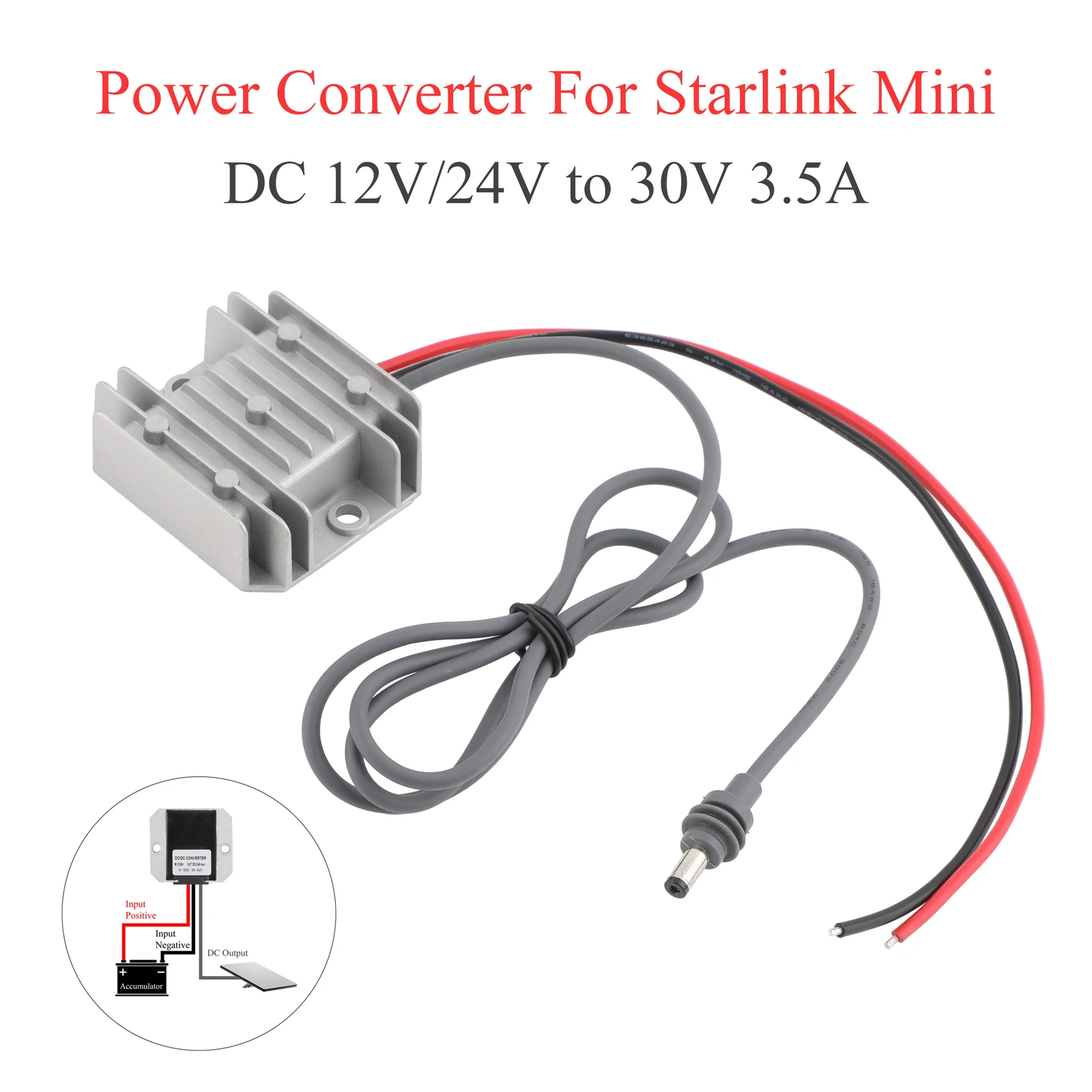 

For Starlink MINI DC power converter booster 12V/24V to 30V 3.5A with male plug + Extension cable DC male to female 5-20m