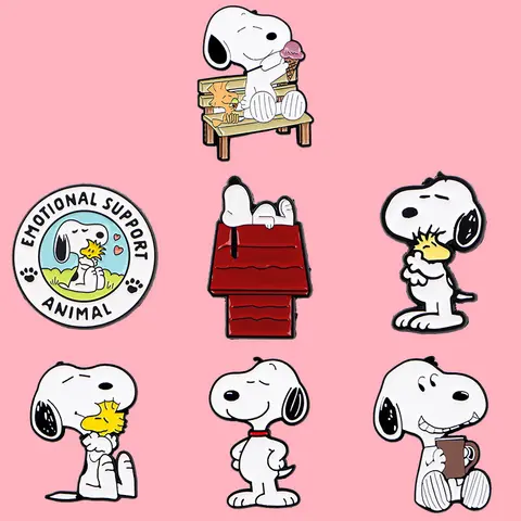 Hot Sale Snoopy Enamel Pin Cartoon Anime Brooch Cute Dog Lapel Pin for Bag Hat Clothing Decor Collectible Party Gift Favors ﻿